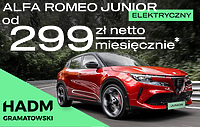 Elektryczna Alfa Romeo Junior już od 299 zł netto/mies?* Tak - w Elblągu w HADM Gramatowski