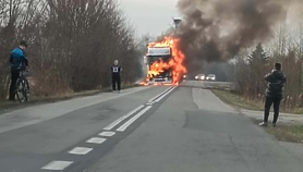 Pożar trzcinowiska i ciężarówki