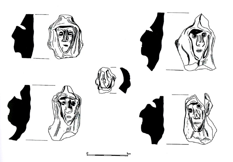 Elbląg, Główki odnalezione w Elblągu. Rys. B. Kiliński