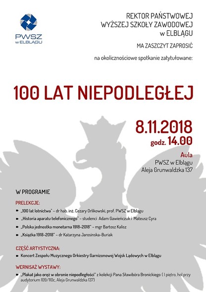 Elbląg, 100 lat Niepodległej w PWSZ