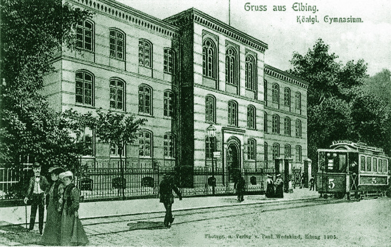 Elbląg, Tramwaj na tle Gimnazjum Królewskiego (dzisiaj II LO) Elbląg, Tramwaj na tle Gimnazjum Królewskiego (dzisiaj II LO)