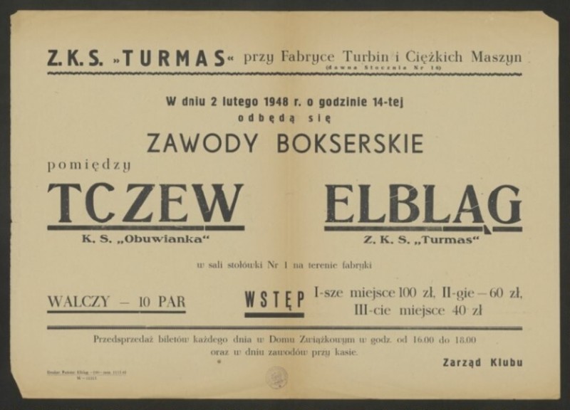 Elbląg, Afisz zapraszający na mecz bokserski (domena publiczna)