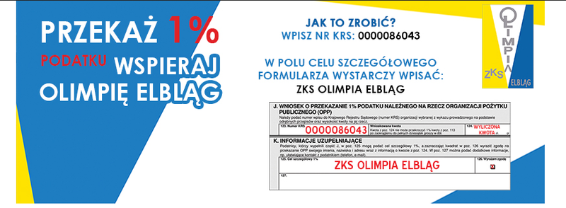 Przekaż 1% podatku na Olimpię Elbląg