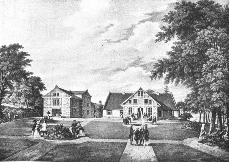 Elbląg, Litografia przedstawiająca sanatorium w Nadbrzeżu, z 1842 roku. Autor F. Bils Elbląg, Litografia przedstawiająca sanatorium w Nadbrzeżu, z 1842 roku. Autor F. Bils