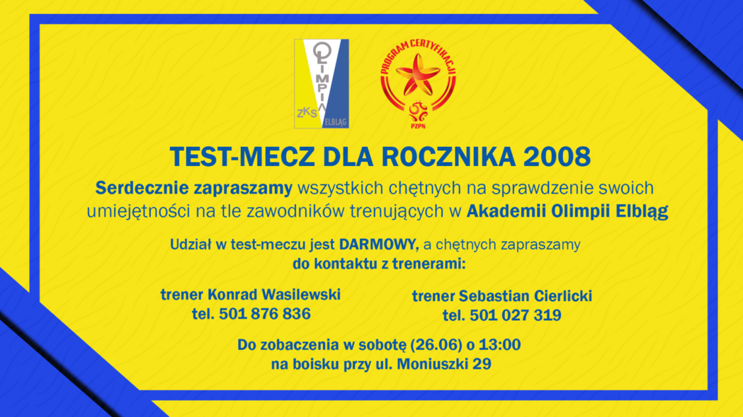 Elbląg, Test-mecze dla roczników 2008 i 2009