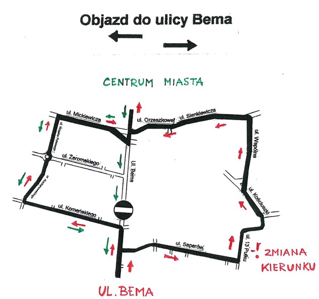 Elbląg, Uwaga kierowcy i pasażerowie! Zmiany na Bema i ul. 13 Pułku