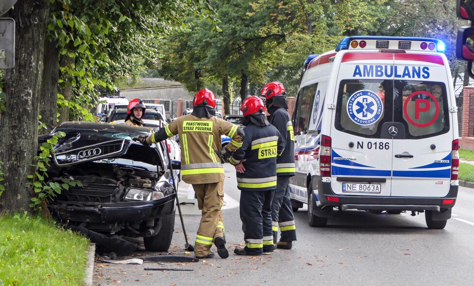 Elbląg, Nietrzeźwy kierowca na Grottgera uderzył w drzewo