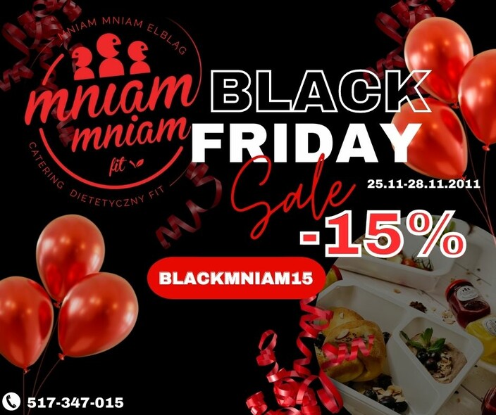 Black Friday w Mniam Mniam Fit Catering w Elblągu. Już teraz zgarnij extra rabat! Black Friday w Mniam Mniam Fit Catering w Elblągu. Już teraz zgarnij extra rabat!