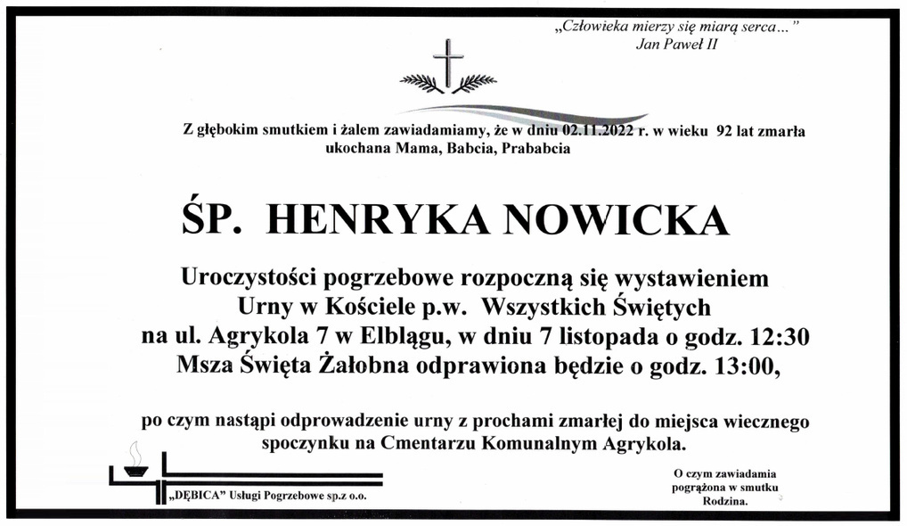 Nie żyje Henryka Nowicka