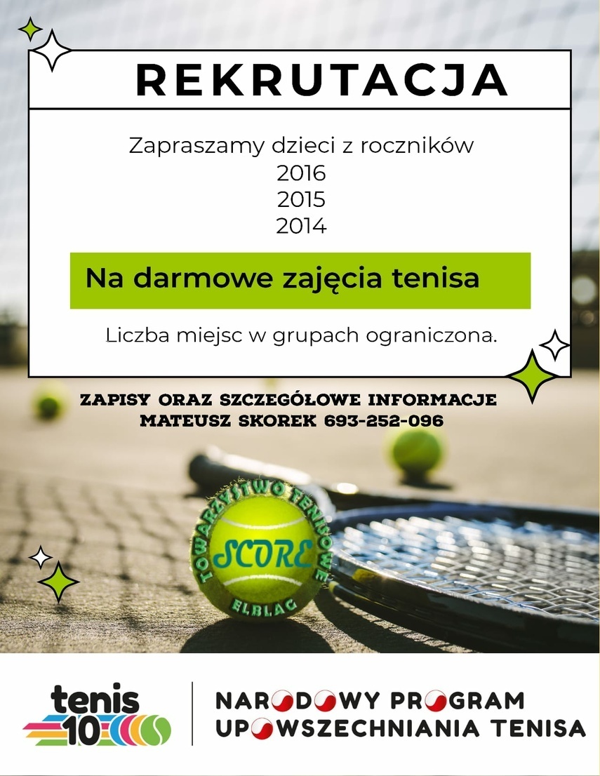 Elbląg, Towarzystwo Tenisowe SCORE zaprasza na zajęcia dla dzieci