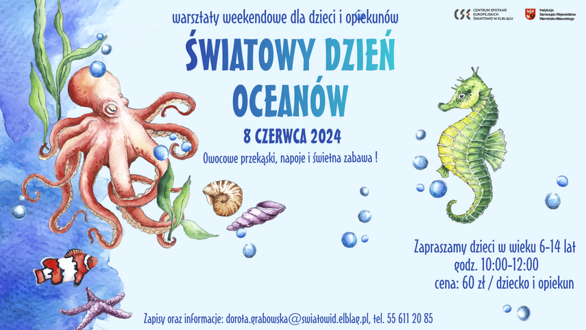 Elbląg, Weekendowe warsztaty dla dzieci i opiekunów. Światowy Dzień Oceanów 