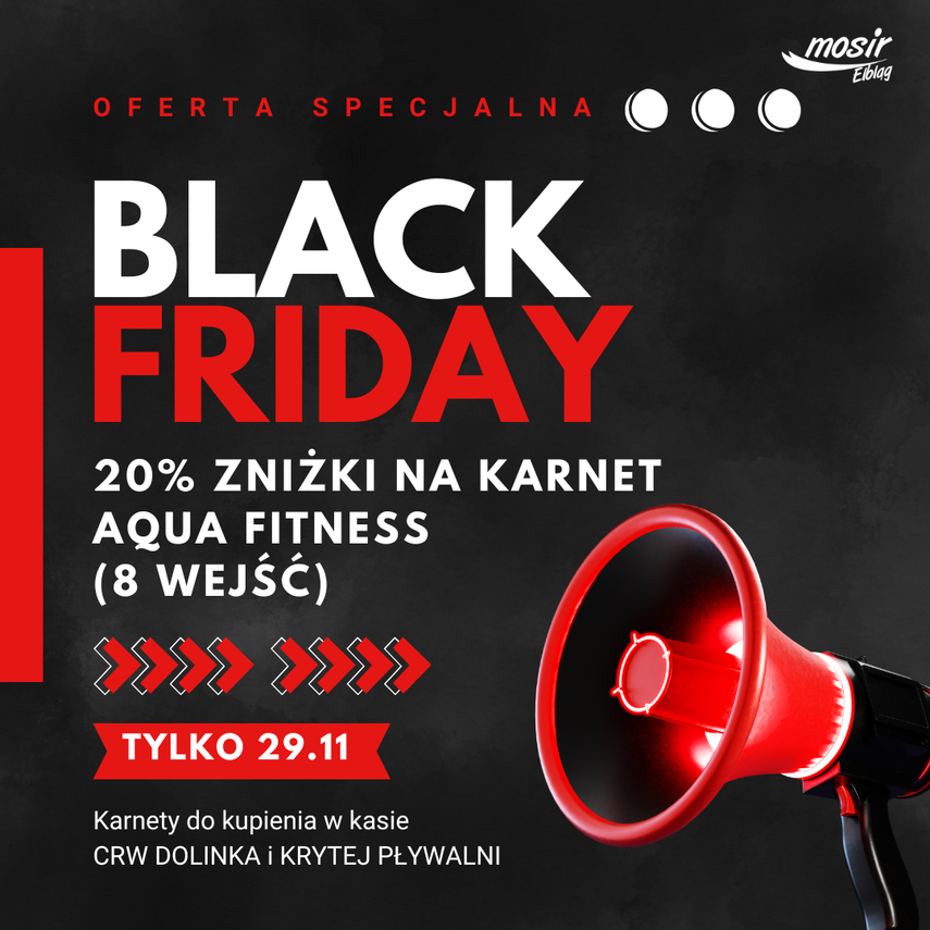 Black Friday - karnet Aqua Fitness z 20% rabatem tylko 29 listopada! Black Friday - karnet Aqua Fitness z 20% rabatem tylko 29 listopada!