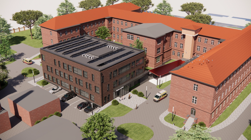 Elbląg, Budynek powstanie na tyłach Szpitala Miejskiego przy ul. Żeromskiego (wizualizacja Szpital Miejski