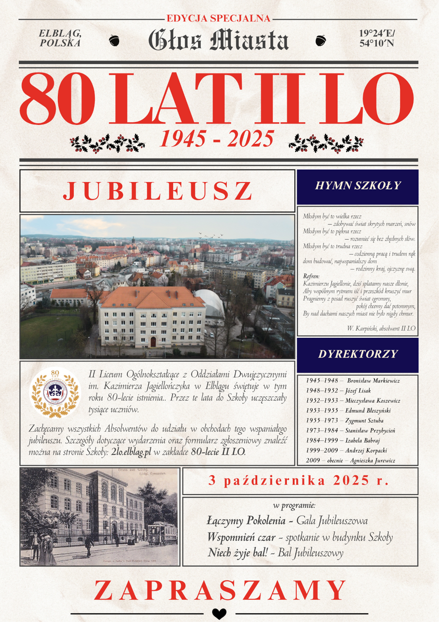 Elbląg, II LO zaprasza na 80-lecie