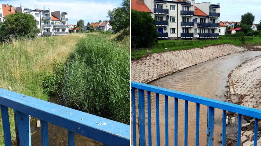 Elbląg, Stradanka przed (z lewej) i po powodzi