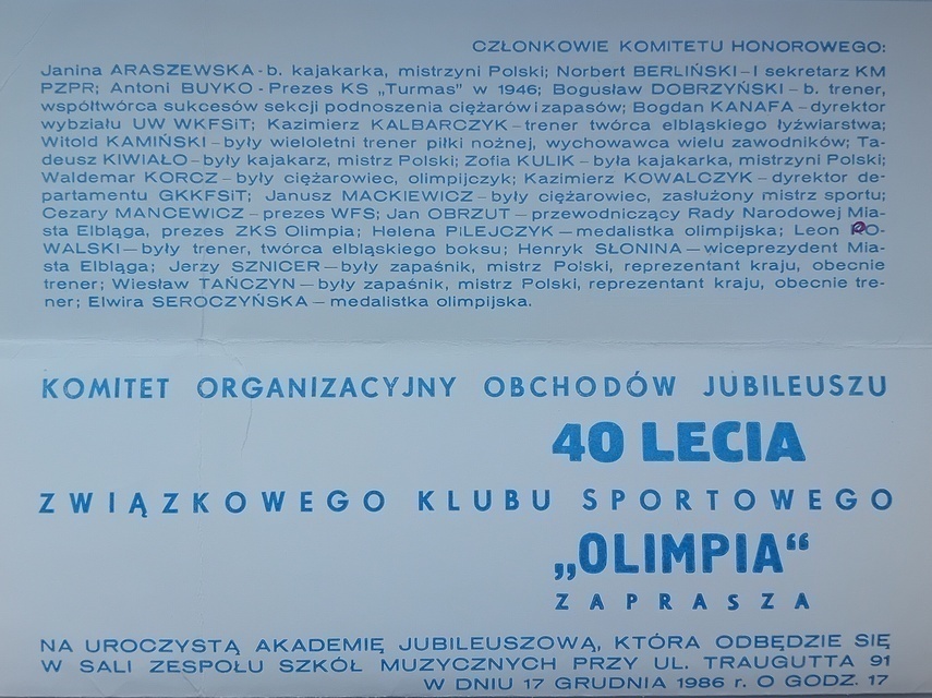 Elbląg, Jubileuszowe etapy Olimpii: 20., 40., 60. i dziś Elbląg, Jubileuszowe etapy Olimpii: 20., 40., 60. i dziś