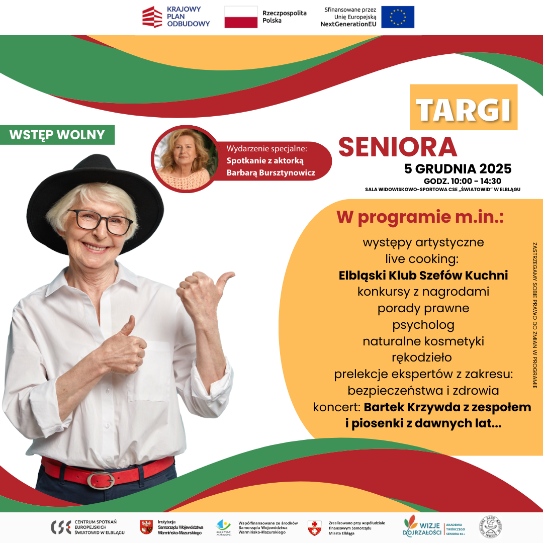 Targi Seniora - Teraz My! 5 grudnia w Centrum Spotkań Europejskich "Światowid" w Elblągu