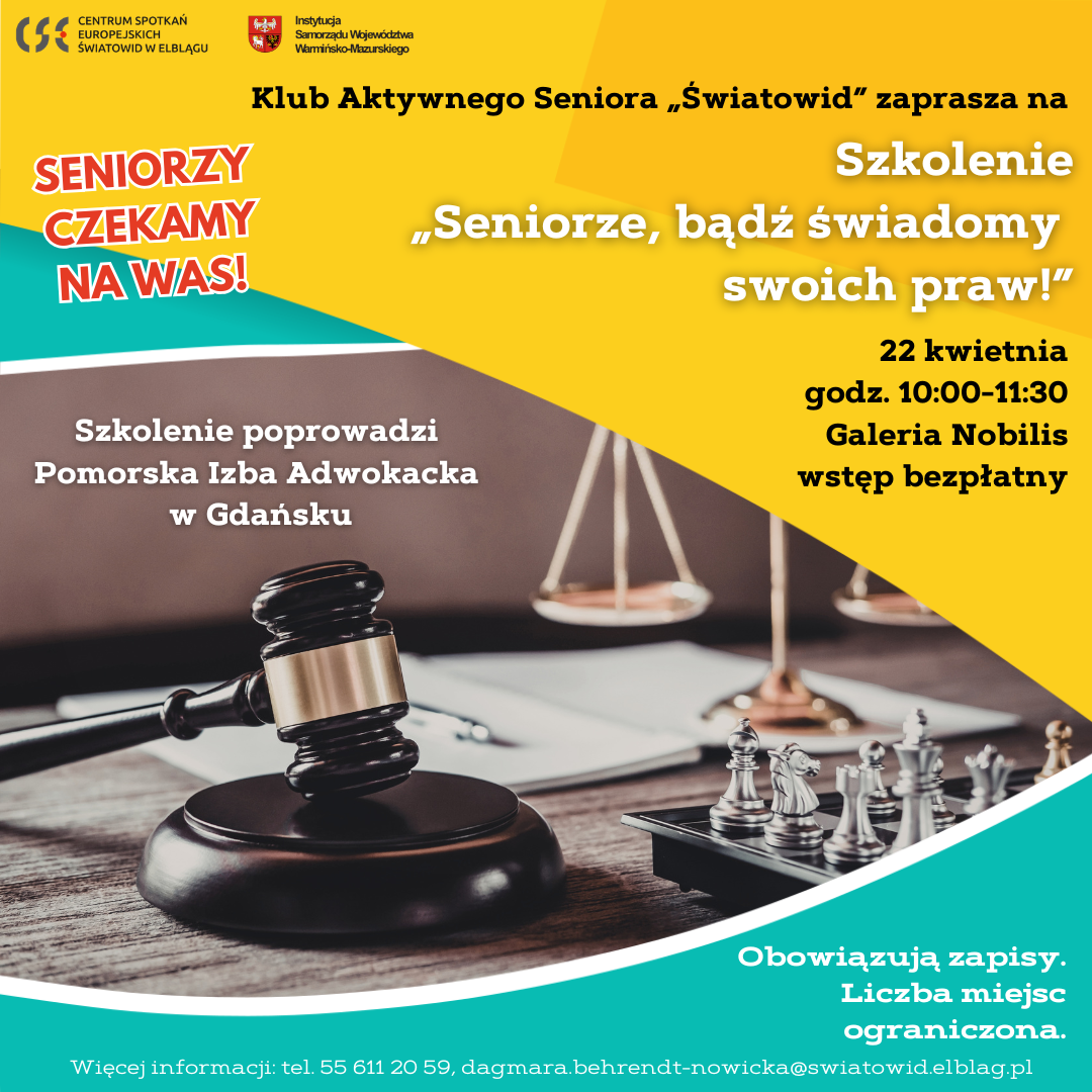 Elbląg, Seniorze, bądź świadomy swoich praw! Szkolenie dla seniorów w CSE Światowid Elbląg, Seniorze, bądź świadomy swoich praw! Szkolenie dla seniorów w CSE Światowid