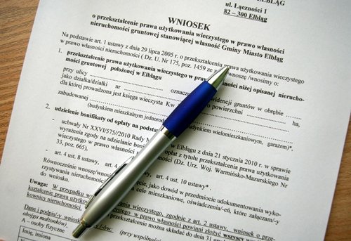 Elbląg, Druki wniosku o przekształcenie można pobrać na stronie internetowej Urzędu bądź w Wydziale Obsługi Interesantów