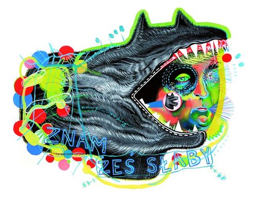 Elbląg, „Człowiek i wilk” – jedna z grafik Roberta Listwana.