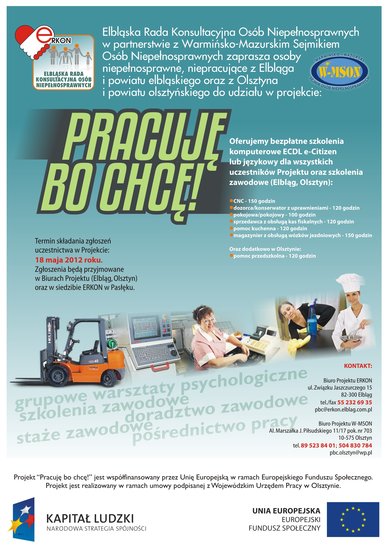Elbląg, Rekrutacja uczestników do projektu „Pracuję bo chcę!”