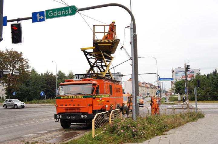 Elbląg, Wywrotka zerwała trakcję elektryczną Elbląg, Wywrotka zerwała trakcję elektryczną