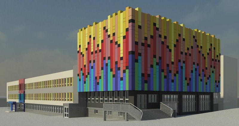 Elbląg, Wizualizacja obiektu szkoły muzycznej po rozbudowie (projekt) Elbląg, Wizualizacja obiektu szkoły muzycznej po rozbudowie (projekt)