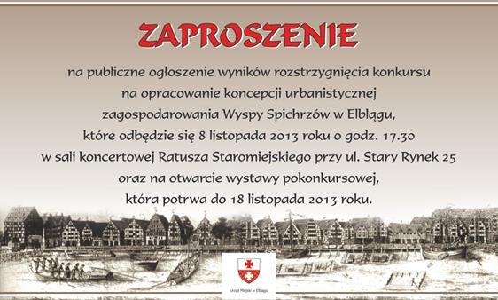 Elbląg, Wyspa Spichrzów. Ogłoszenie wyników