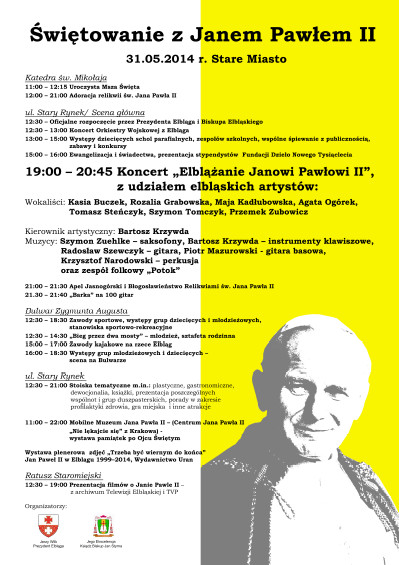 Elbląg, "Świętowanie z Janem Pawłem II" w sobotę Elbląg, "Świętowanie z Janem Pawłem II" w sobotę