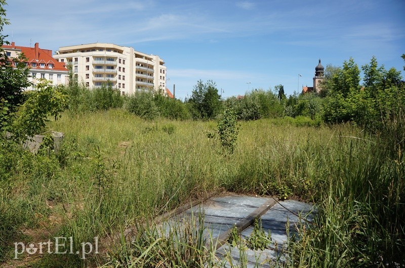 Elbląg, Widok na ratusz i Apolityczny Róg 2 Maja od strony zaniedbanej działki