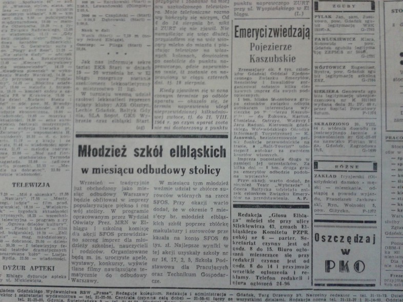 Elbląg, Młodzież szkół elbląskich w miesiącu odbudowy stolicy