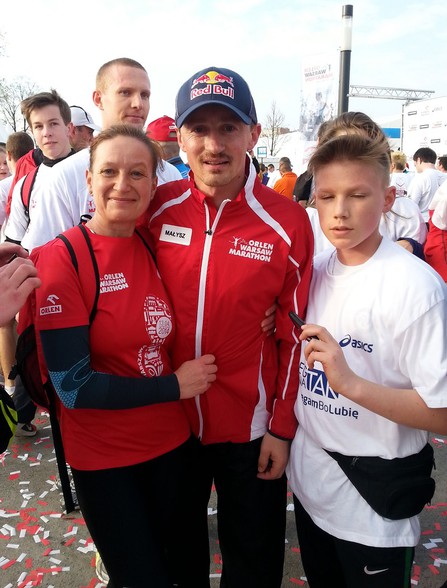 Elbląg, Bożena Znarowska z Adamem Małyszem podczas Orlen Maratonu w Warszawie Elbląg, Bożena Znarowska z Adamem Małyszem podczas Orlen Maratonu w Warszawie