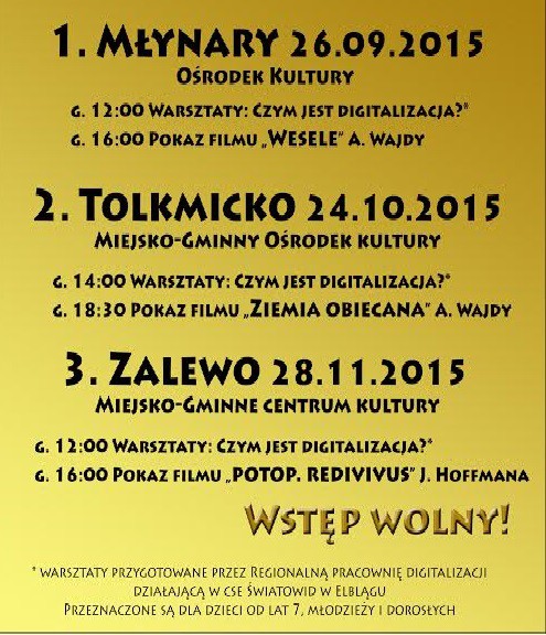 Elbląg, Bezpłatne projekcje i warsztaty