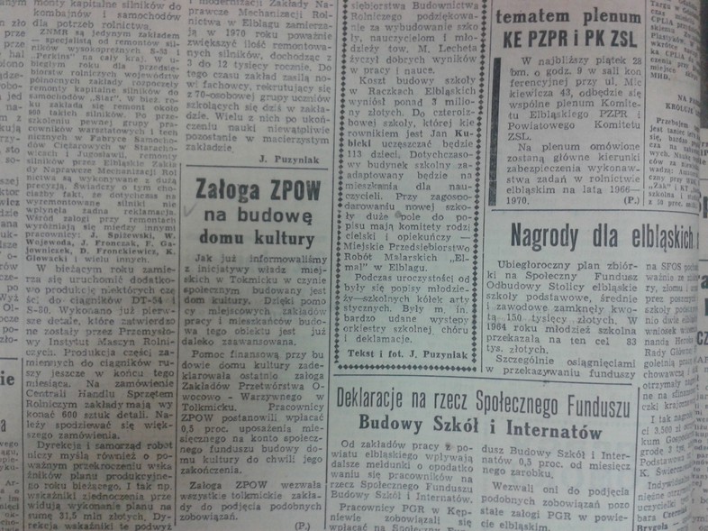 Elbląg, Załoga ZPOW na budowę domu kultury