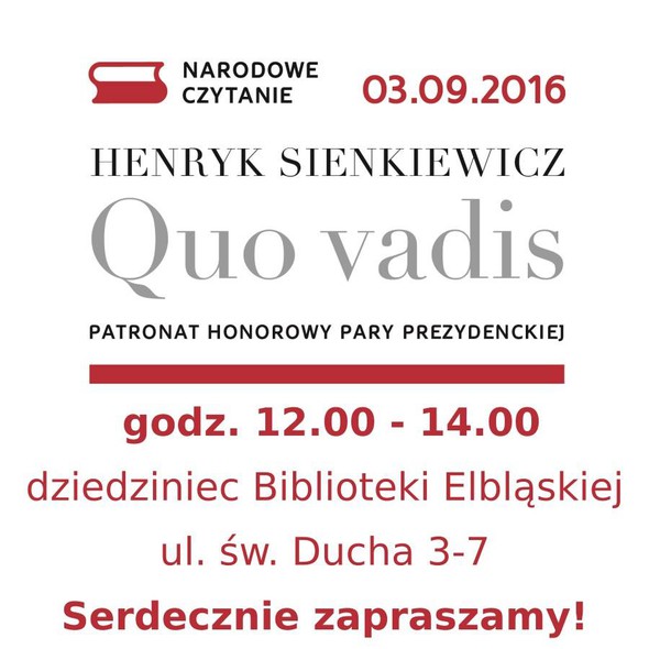 Elbląg, Narodowe Czytanie „Quo vadis” Elbląg, Narodowe Czytanie „Quo vadis”