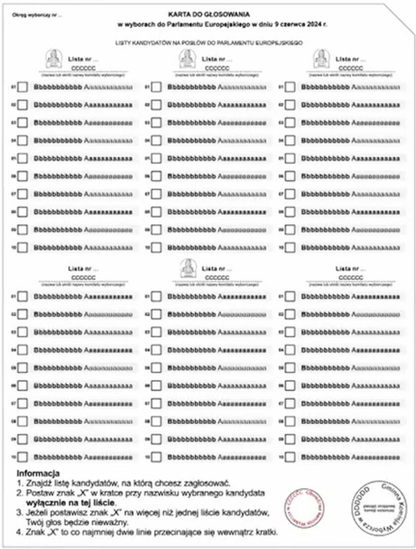 Elbląg, Karta do głosowania do Europarlamentu,