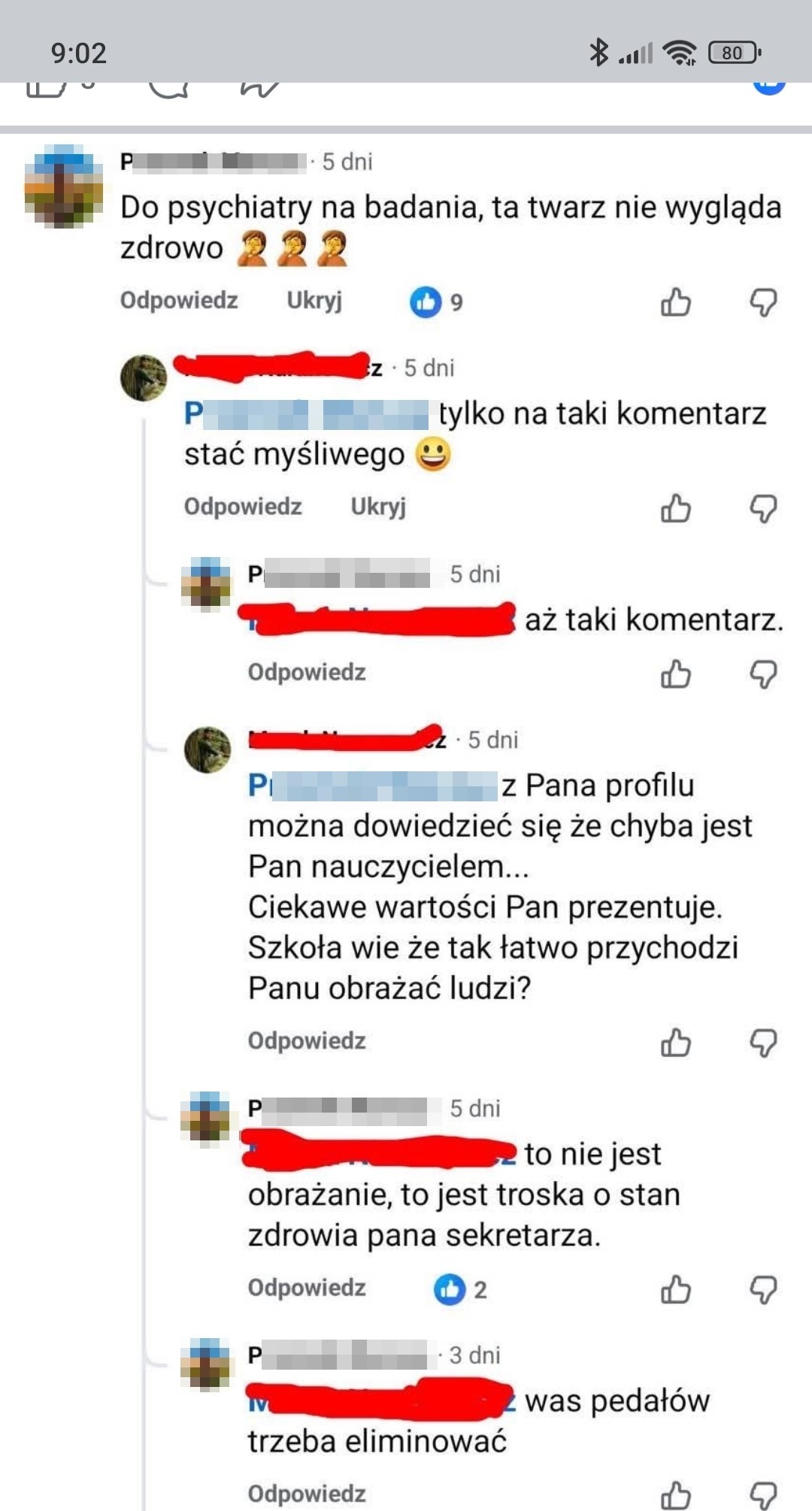 Elbląg, Skan z postami nauczyciela. Zasłoniliśmy dane osobowe, zostawiając same wpisy