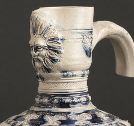 Elbląg, Fragment dzbana kamionkowego z maszkaronem (z badań w Elblągu). Westerwald, przełom XVI i XVII w.