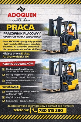 Elbląg PRACOWNIK PLACOWY / OPERATOR WÓZKA WIDŁOWEGO