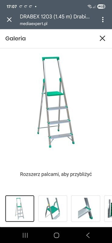 Elbląg Kupiłem aluminiumą drabinę na działke 1.45 m wysokość  miesiac temu 
W Media Ekspert. za mała się