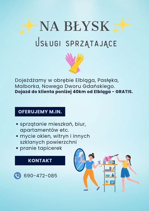 Elbląg ✨🧹 Na Błysk – Pierwsza pomoc w sprzątaniu! 🧹✨
Bałagan? Brak czasu na