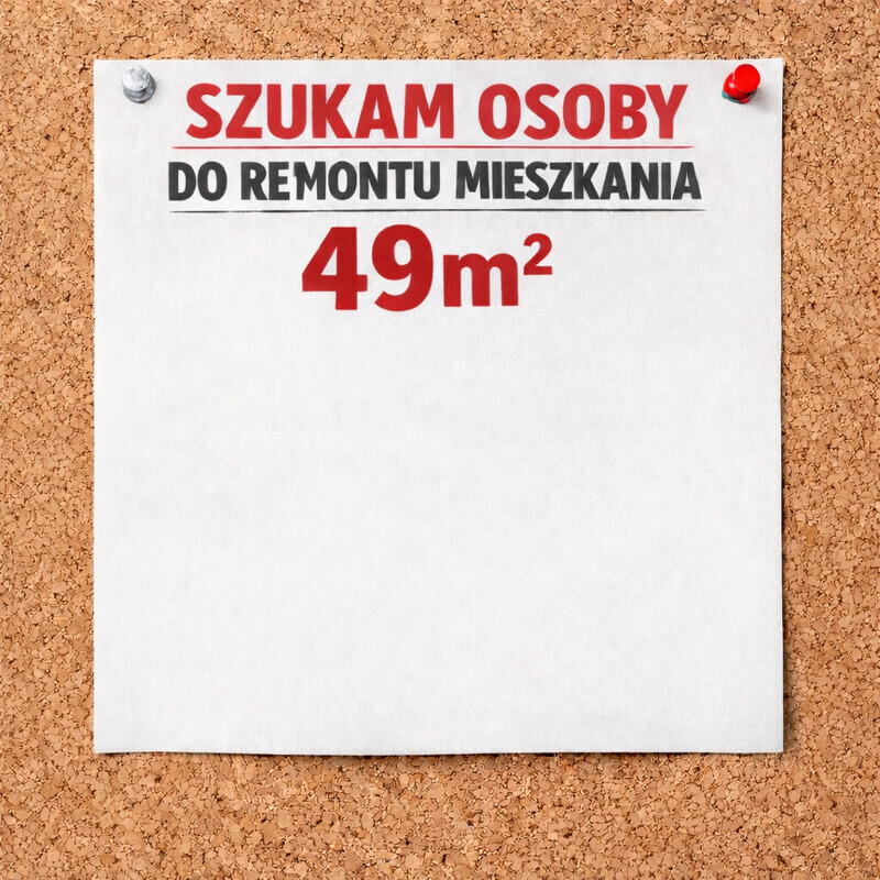 Elbląg SZUKAM OSOBY  GODNEJ POLECENIA, MAJĄCEJ WOLNY TERMIN NA REMONT MIESZKANIA OD STYCZNIA 2026 ROKU