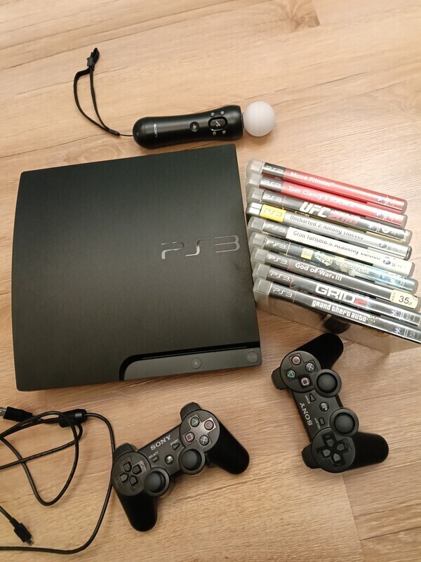 Elbląg Sprzedam konsolę PlayStation 3 Slim z dyskiem 320Gb (model CECH-3004B), 9 gier jak na zdjęciu, 2 oryginalne
