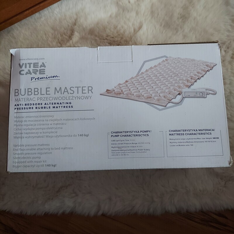 Elbląg Sprzedam materac przeciwodleżynowy VITEA CARE Premium z pompką regulującą ciśnienie. Waga użytkownika 140 kg.