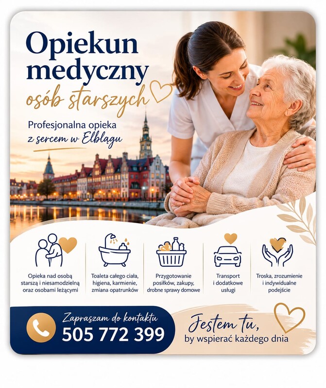 Elbląg Opiekun medyczny osób starszychJestem dyplomowaną opiekunką medyczną z wieloletnim doświadczeniem. Świadczę