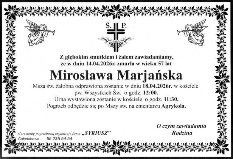 Elbląg Z głębokim żalem przyjęliśmy wiadomość o śmierci Mirosławy Marjańskiej, &nbsp; wieloletniej wicedyrektor ECUS w