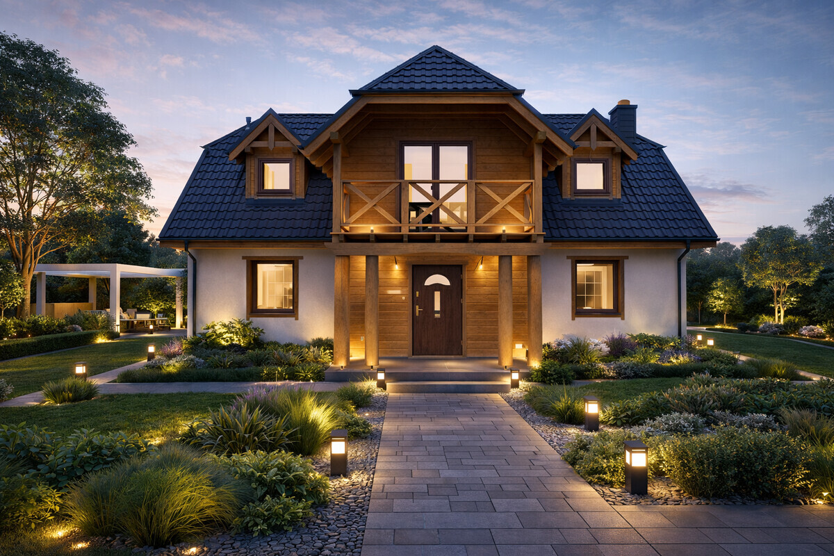 Elbląg DOM DREWNIANY JEDNORODZINNY DWOREK MISZEWSKIJesteśmy firmą zajmującą się produkcją domów drewnianych