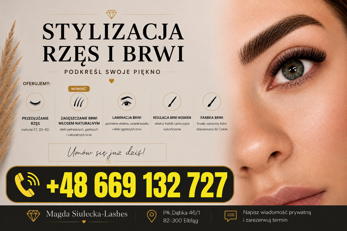 Elbląg 💎 Przedłużanie rzęs 1:1/2D– 6D + Zagęszczanie brwi włosem naturalnym – Magda