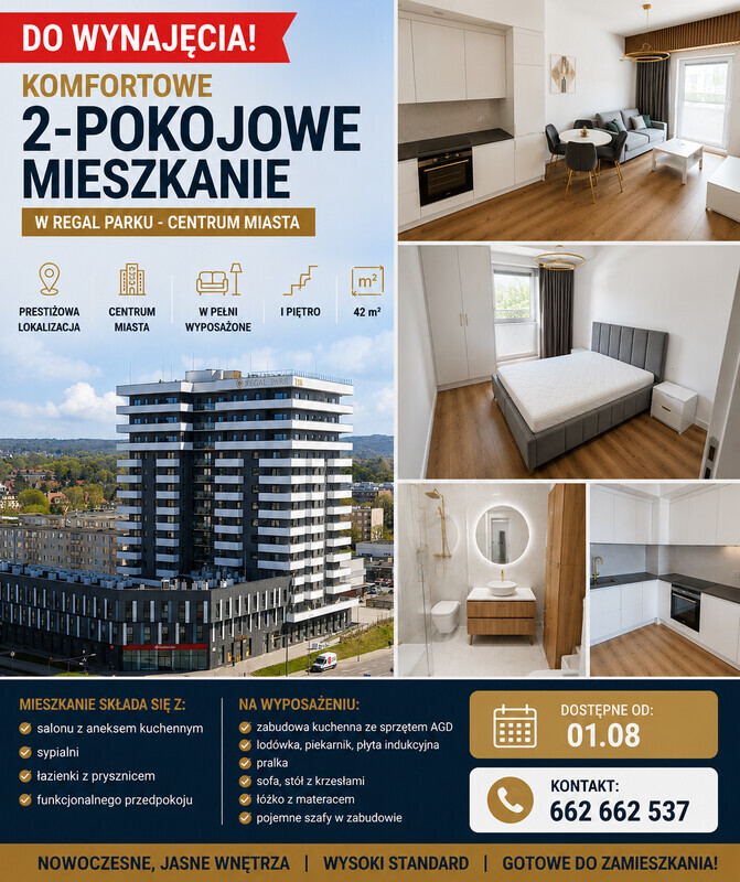 Elbląg KOMFORTOWE 2-POKOJOWE MIESZKANIE W REGAL PARK &ndash; CENTRUM MIASTA | 42 m&sup2; | I PIĘTRO&nbsp; Do wynajęcia