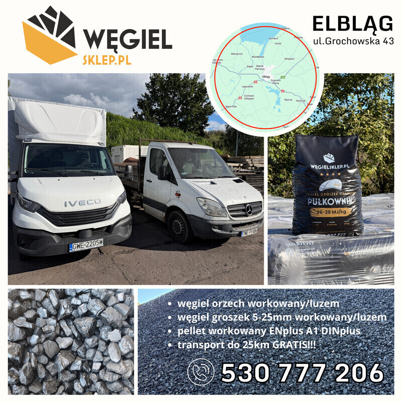 Elbląg 🔥 Sprzedaż Węgla  i Pelletu  Elbląg i okolice  🔥Workowany węgiel groszek